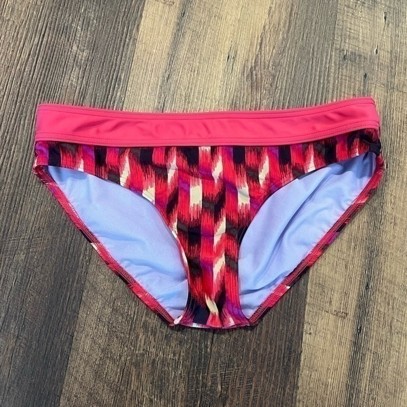 PRANA swim bottoms womens size medium pink brown‎ and cream embellished decal - Picture 1 of 3